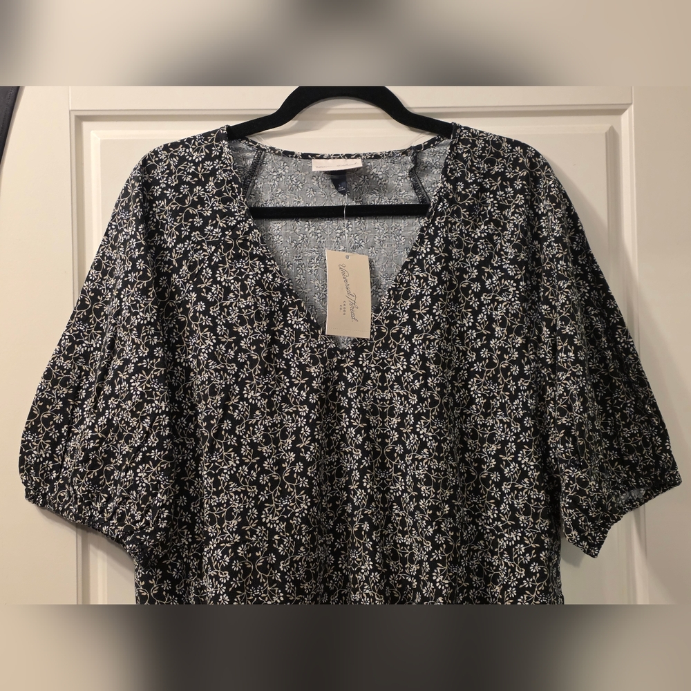 NWT Bell Elbow Sleeve Mini A-Line Dress - Black Floral - Picture 3 of 7